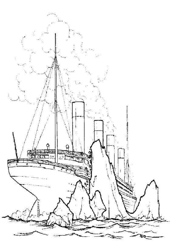 Название: Раскраска Титаник столкнулся от айсберг. Категория: Титаник. Теги: Титаник, корабль.