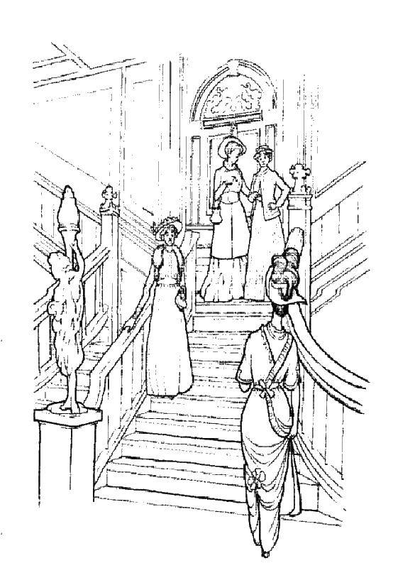 Coloring Women up the stairs of earable. Category The Titanic. Tags:  Titanic, ship.