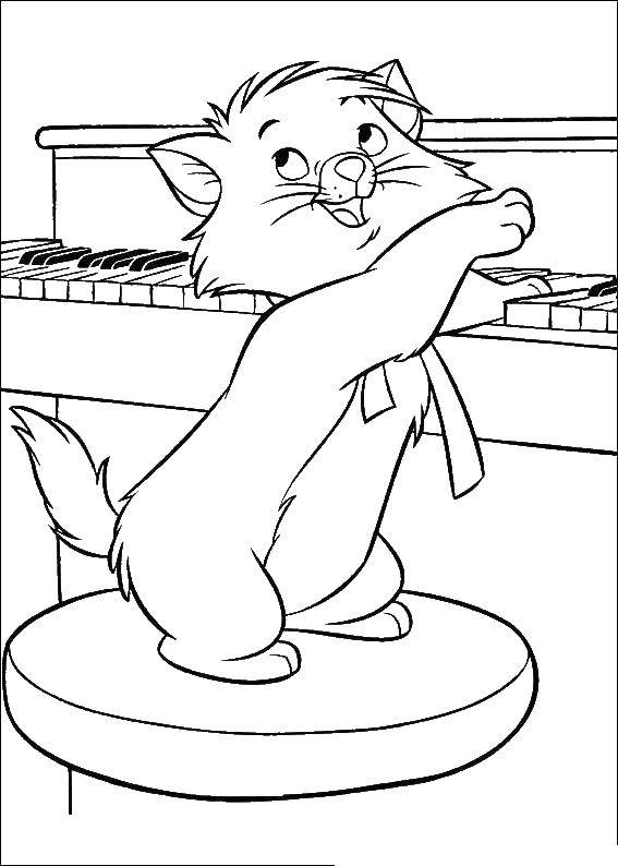 Название: Раскраска Котенок играет на пианино. Категория: коты аристократы. Теги: коты аристократы, котенок.