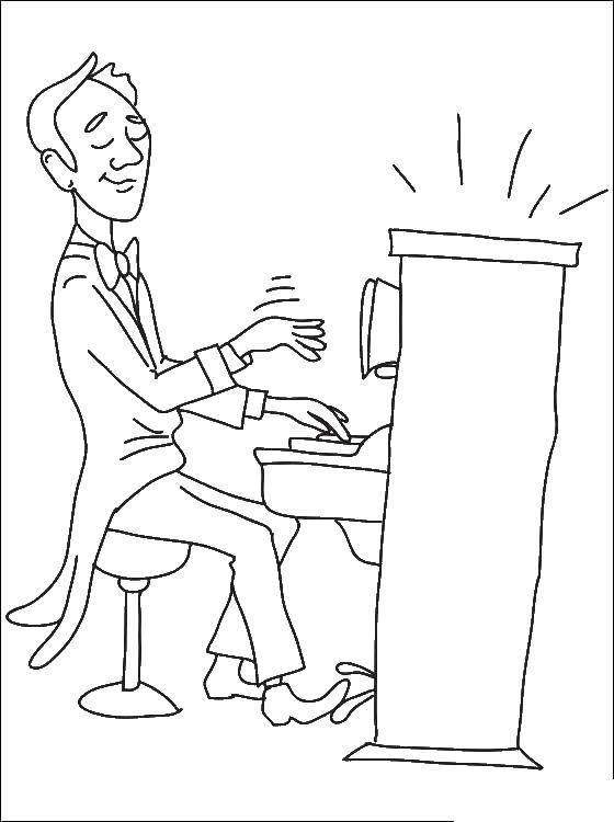 Название: Раскраска Мужчина играет на пианино. Категория: Пианино. Теги: пианино, мужчина.