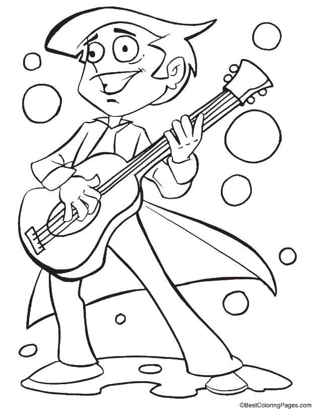 Coloring A singer with a guitar. Category guitar . Tags:  singer, guitar.