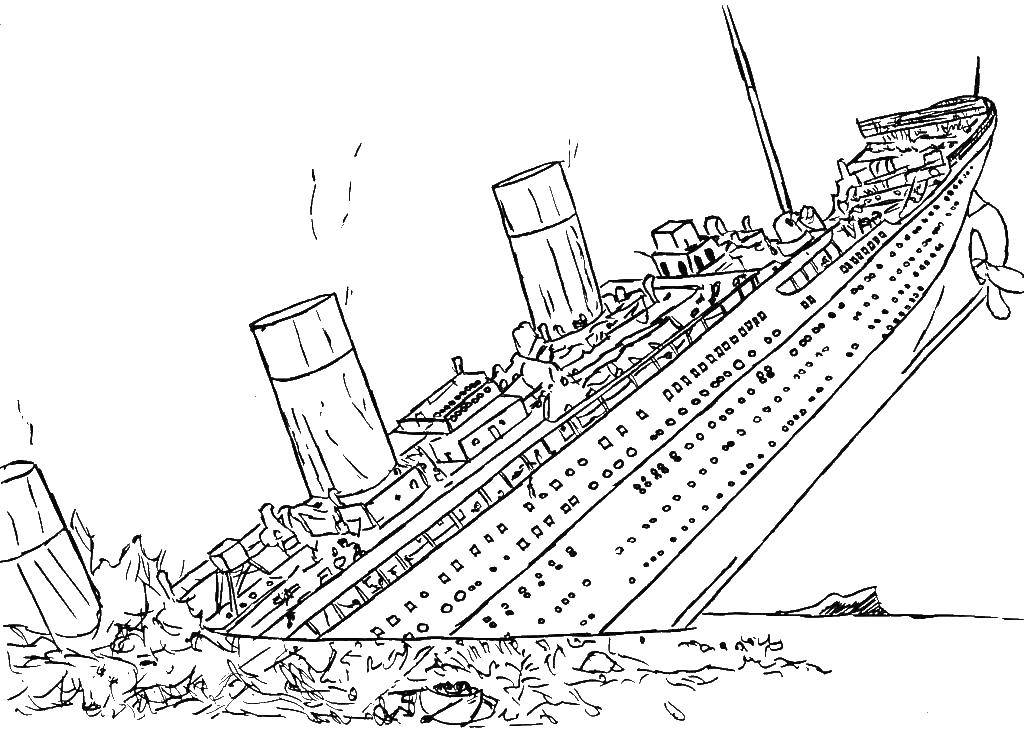 Название: Раскраска Титаник потонул. Категория: Титаник. Теги: Титаник, корабль.