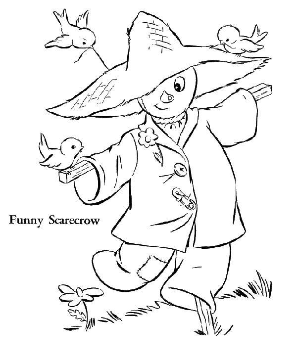 Coloring The Scarecrow scares away birds. Category Scarecrow. Tags:  Scarecrow, birds.