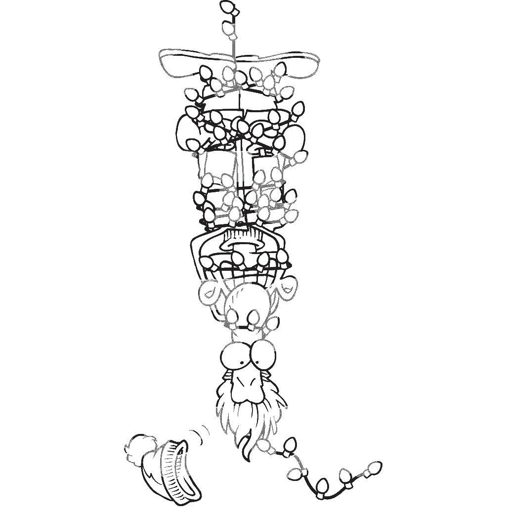 Coloring A man entangled in Christmas garland. Category Lamp. Tags:  lamp, garland.