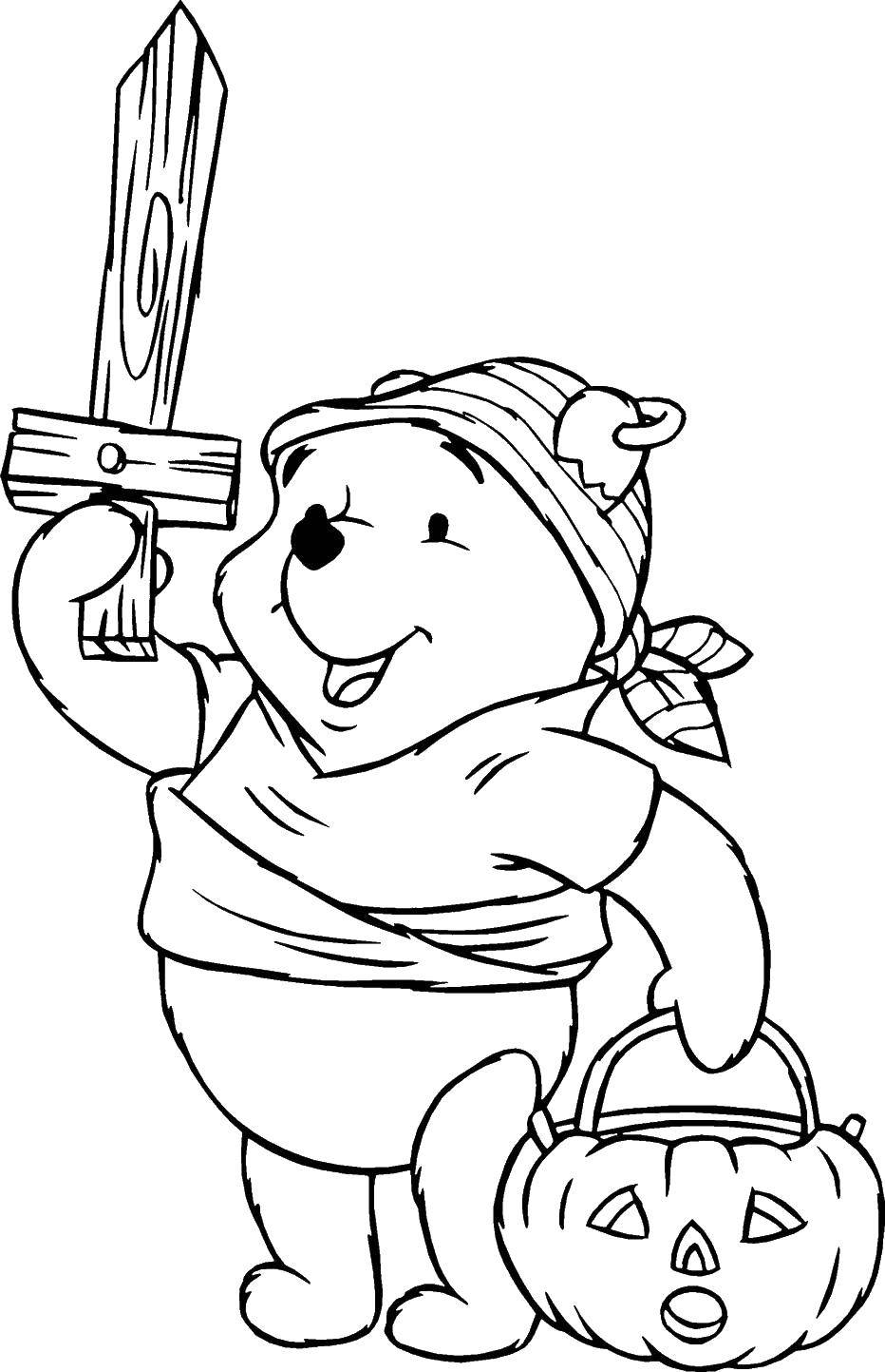 Coloring Winnie the Pooh pirate Halloween. Category Halloween. Tags:  Winnie the Pooh, Piglet, Halloween.