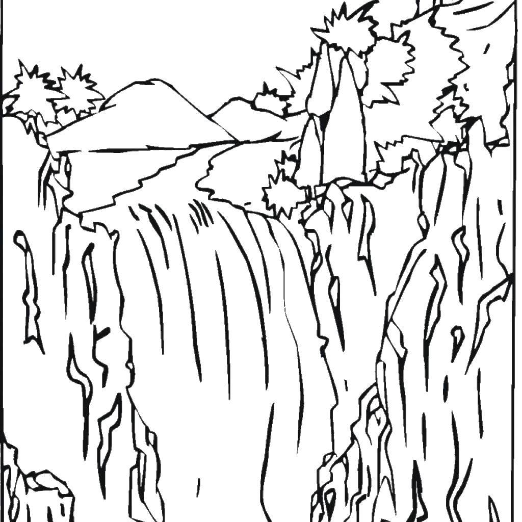 Название: Раскраска Водопад. Категория: водопад. Теги: водопад.