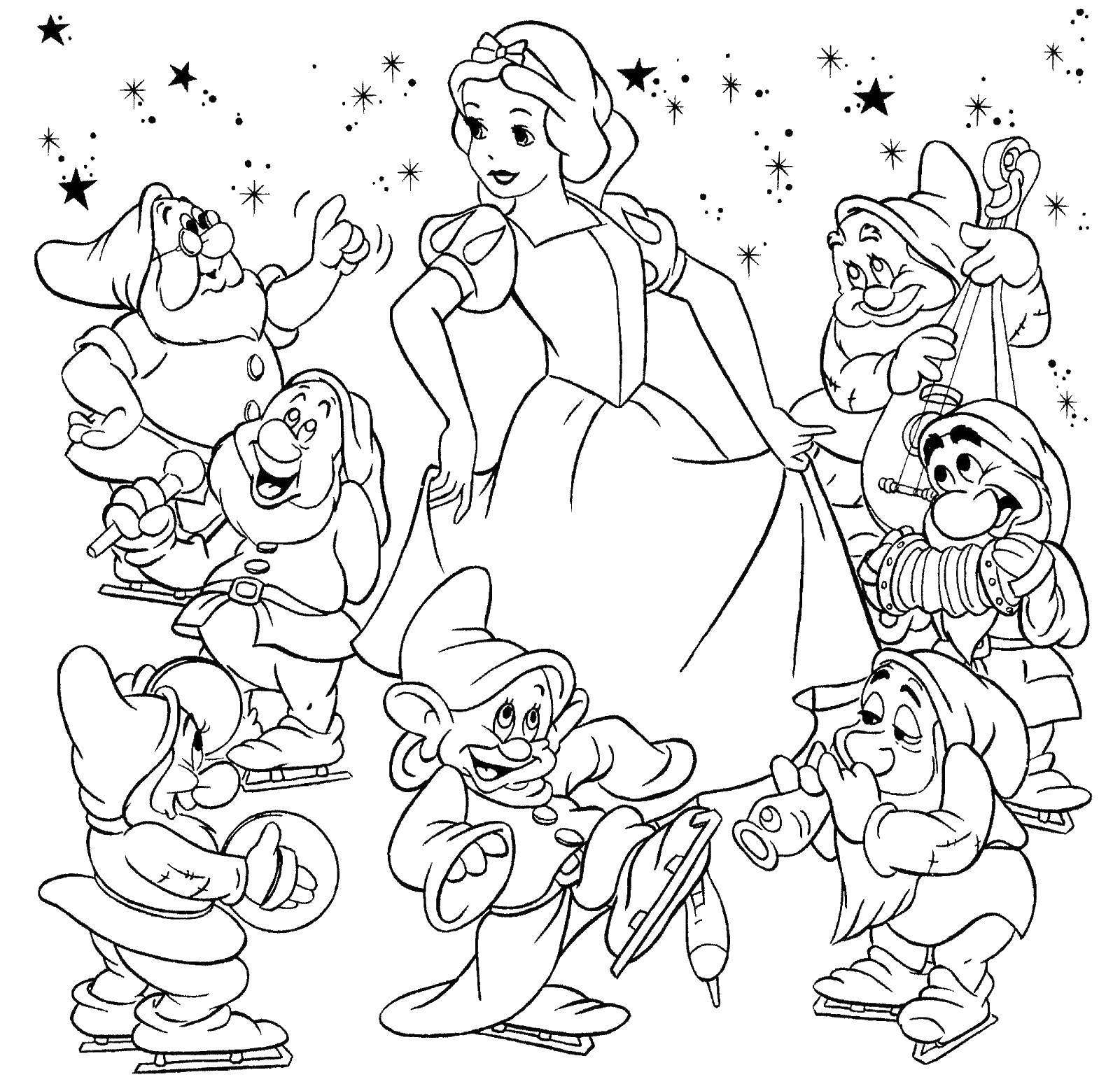 Coloring Snow white and the dwarves. Category snow white. Tags:  Snow white, the seven dwarfs.