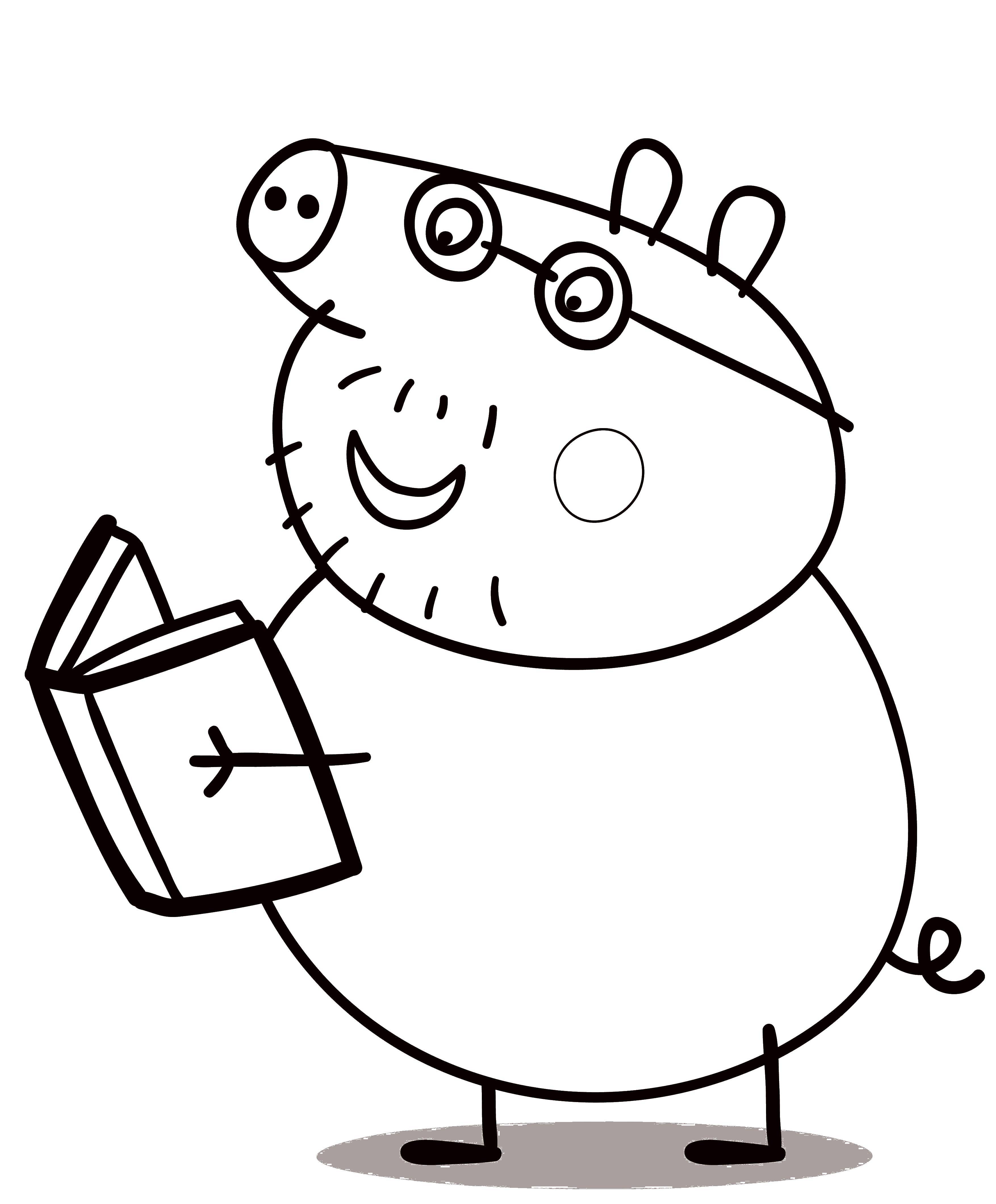 Название: Раскраска Папа свин читает книгу. Категория: Свинка Пеппа. Теги: свинка пепа.