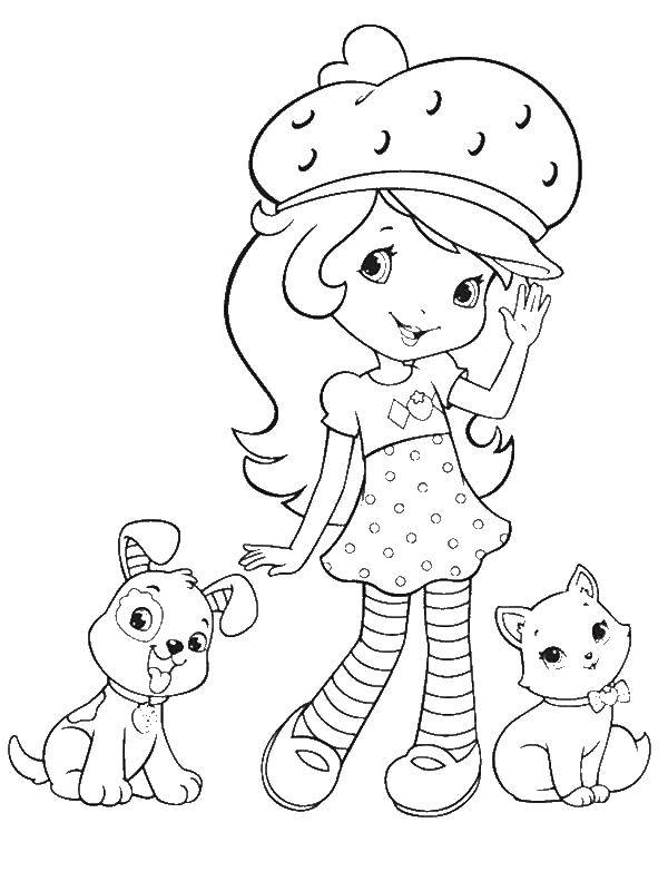 Coloring Charlotte strawberry with animals. Category coloring pages for girls. Tags:  Charlotte, cartoon.