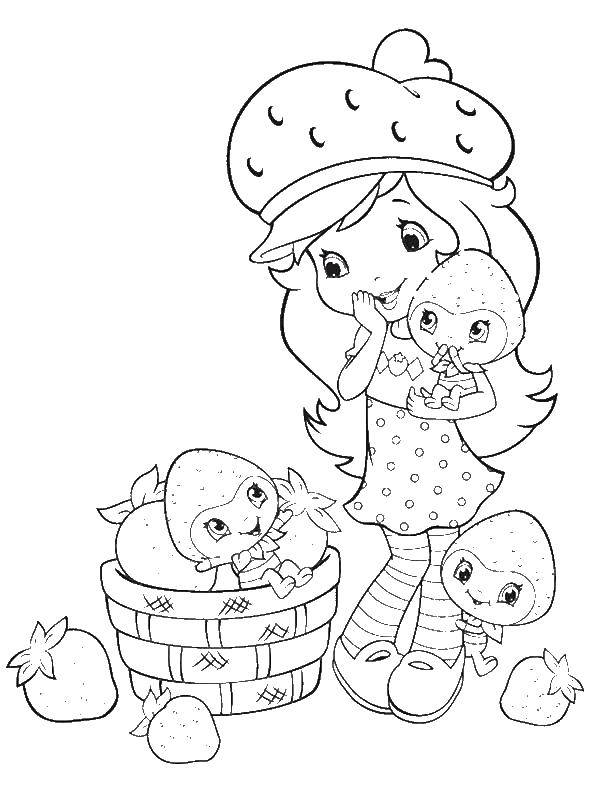 Coloring Charlotte strawberry with friends. Category coloring pages for girls. Tags:  Charlotte, cartoon.