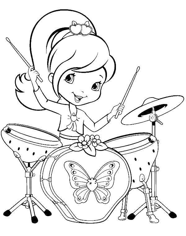 Название: Раскраска Шарлотта клубничка играет на барабанах. Категория: раскраски для девочек. Теги: Шарлотта, мультик.