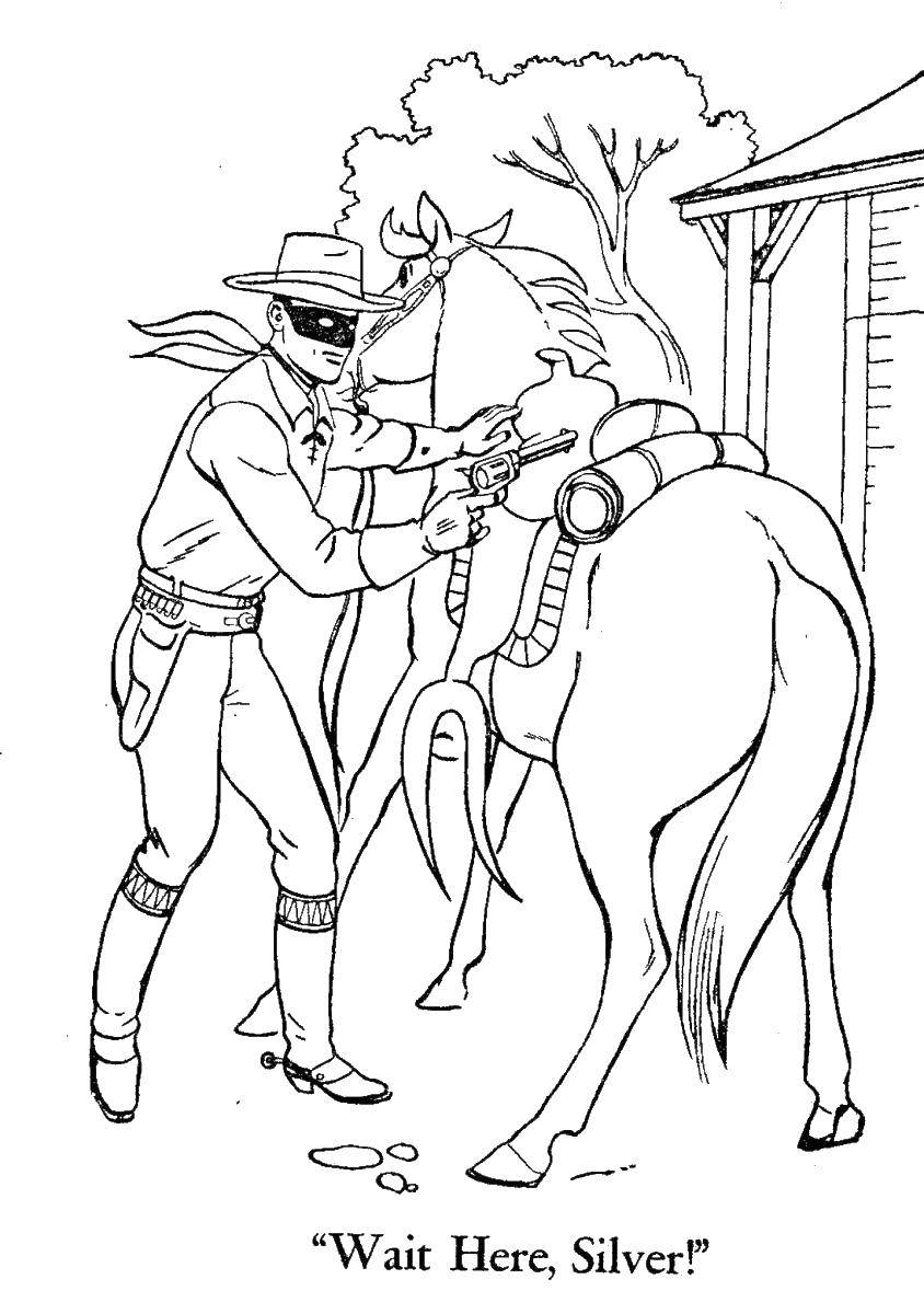 Coloring A thief with a gun. Category horse. Tags:  horse thief.