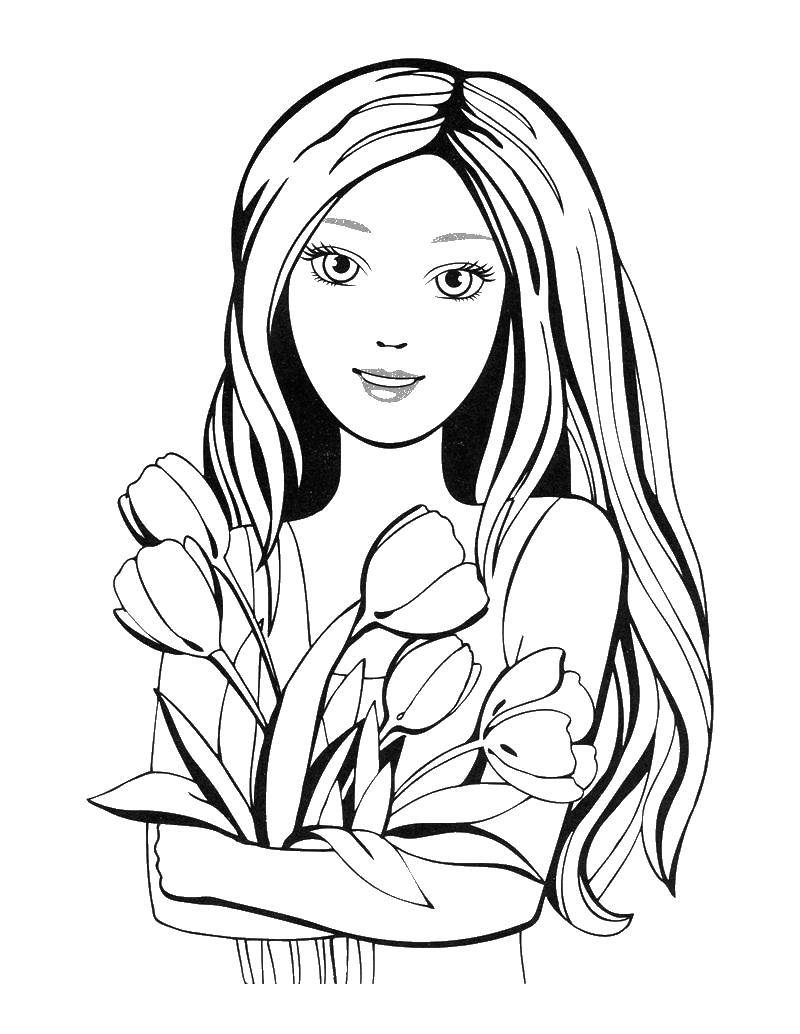 Coloring Barbie with flowers. Category Barbie . Tags:  Barbie .