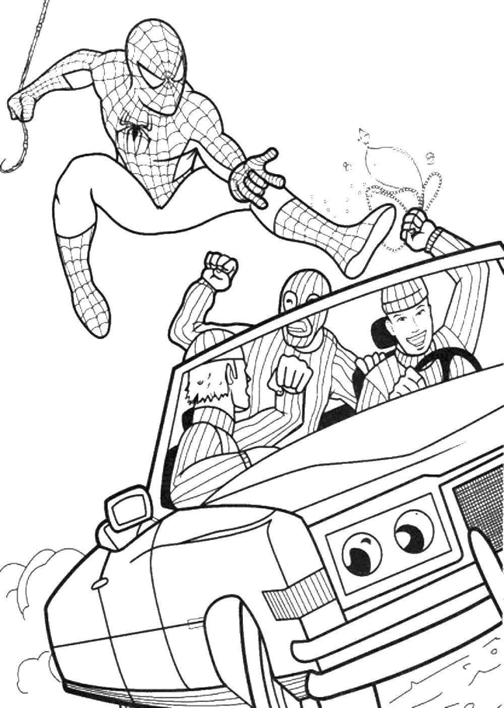 Coloring Spider-man catches criminals. Category coloring pages for girls. Tags:  spider man.