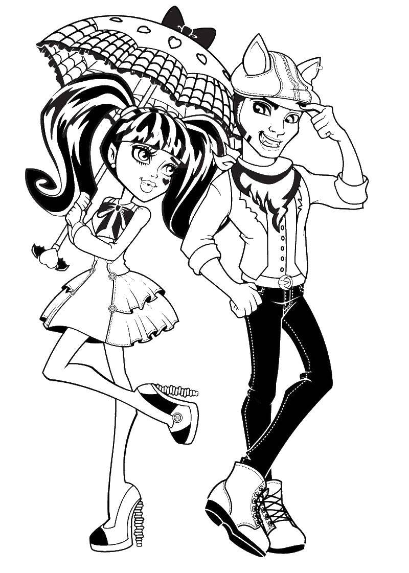 Coloring Beautiful couple: the girl with the umbrella and the guy. Category coloring pages for girls. Tags:  pair, girl, guy, love, girls.