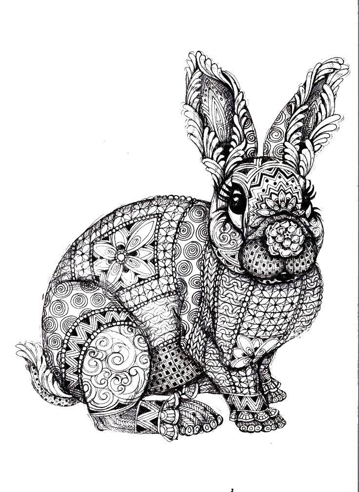 Название: Раскраска Зайчик в узорах. Категория: Сложный дизайн. Теги: заяй, кролик, в узорах.