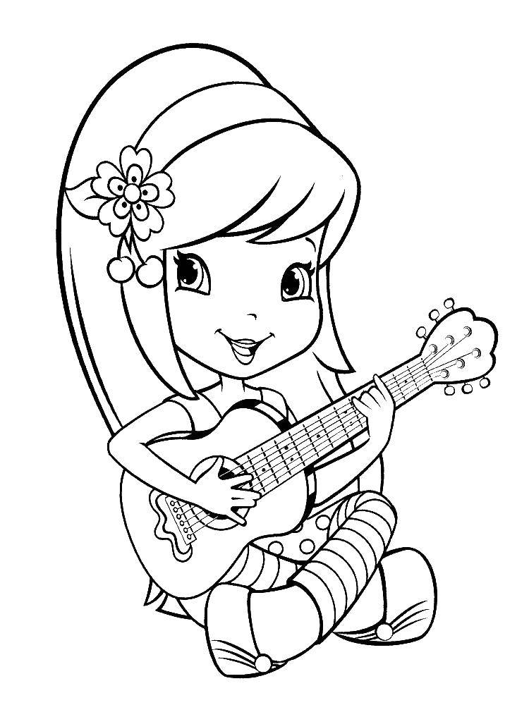 Coloring Charlotte strawberry plays the guitar. Category coloring pages for girls. Tags:  Charlotte, cartoon.