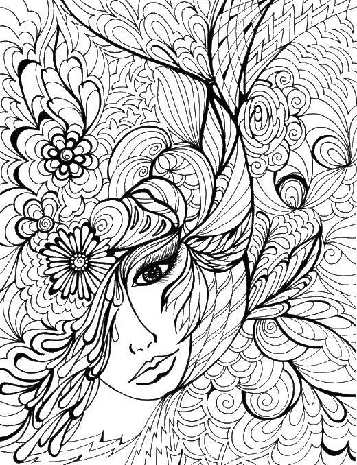 Coloring Patterns, girl. Category coloring antistress. Tags:  patterns, shapes, antistress, girl.