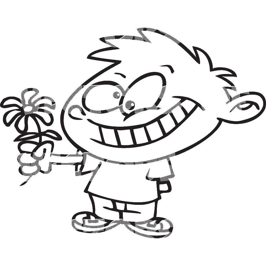 Coloring Boy with a flower. Category children. Tags:  kids, boy, flower.