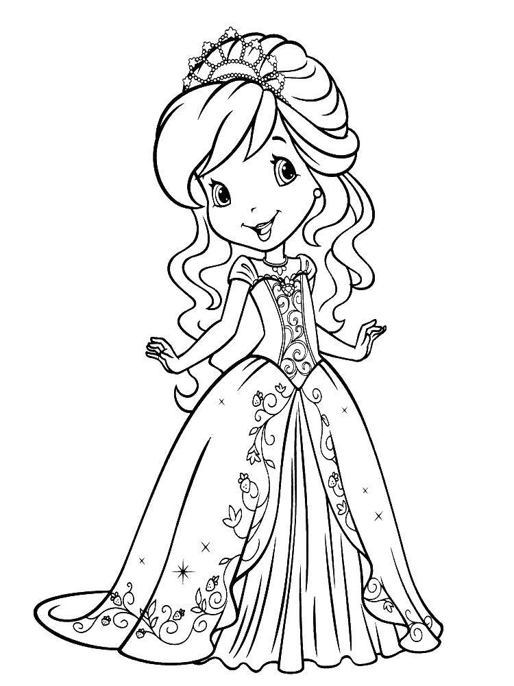 Название: Раскраска Маленькая принцесса в пышном платье. Категория: раскраски для девочек. Теги: девочка, кукла, принцесса, платье.
