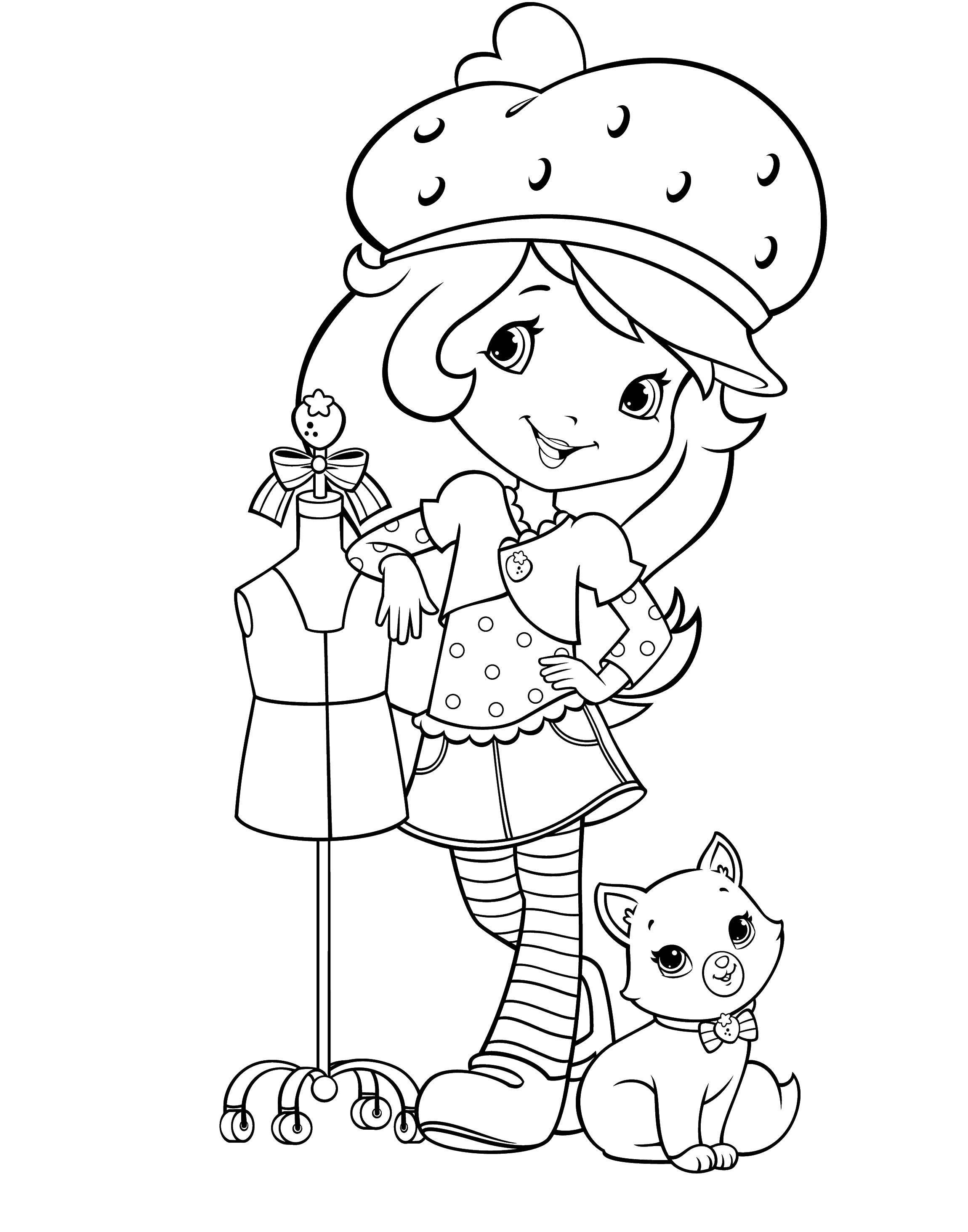 Coloring Strawberry Charlotte with cat. Category coloring pages for girls. Tags:  Charlotte, cartoon.