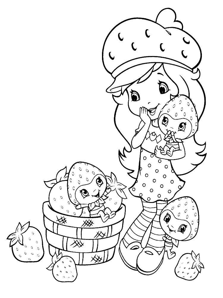 Coloring Charlotte strawberry with friends. Category coloring pages for girls. Tags:  Charlotte, cartoon.