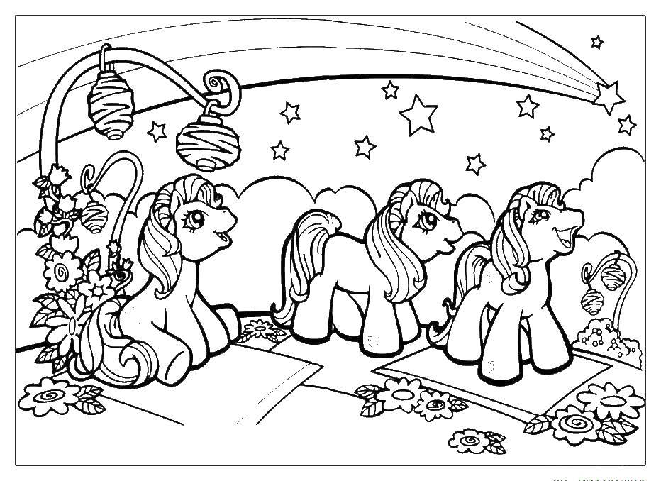 Название: Раскраска Пони играют и веселятся. Категория: Пони. Теги: пони, игры, для девочек.