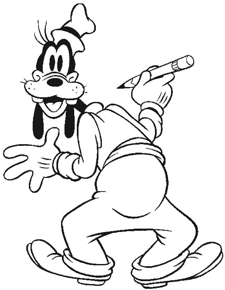 Coloring Goofy pencil. Category Disney cartoons. Tags:  Disney, Mickey Mouse, Goofy.
