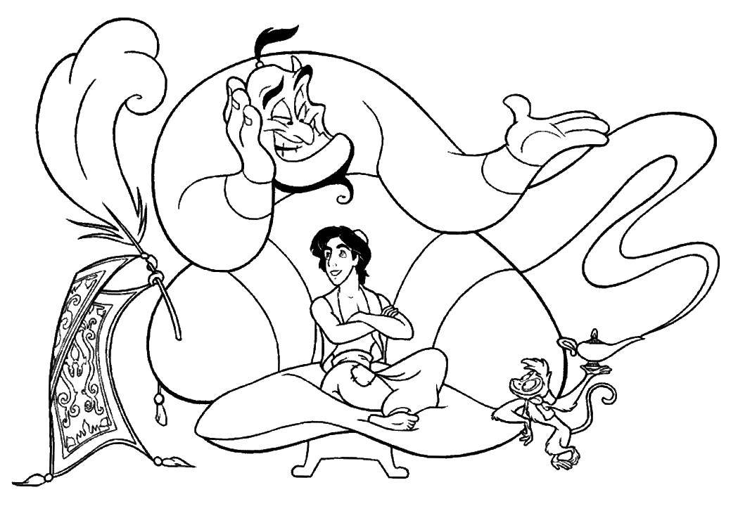 Coloring Aladdin and the Genie.. Category the carpet plane. Tags:  Disney, Aladdin, Jasmine.
