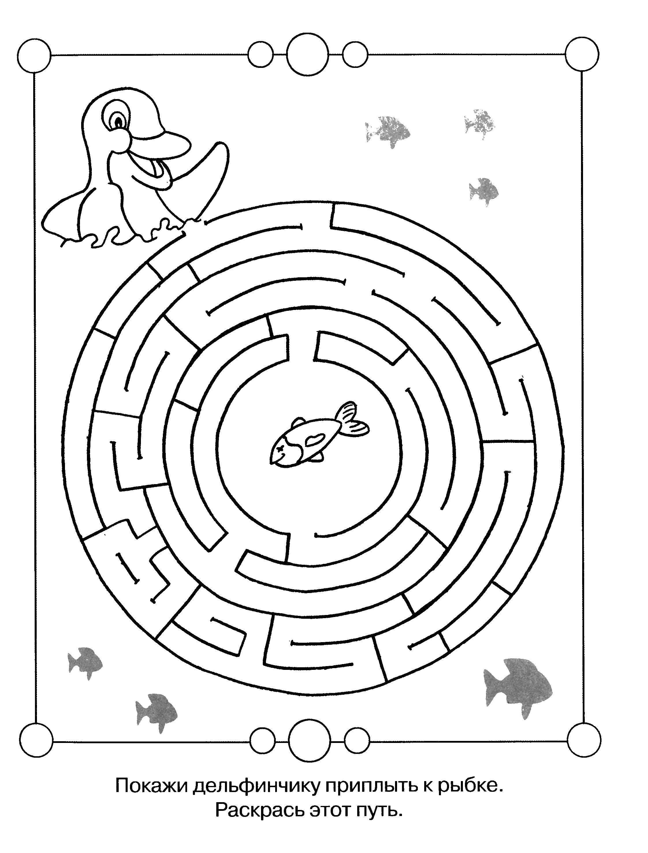 Coloring Bring a Dolphin to the fish. Category riddles for kids. Tags:  Teaching coloring, logic.