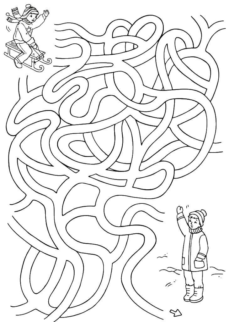 Coloring Get through the labyrinth on a sled. Category riddles for kids. Tags:  Teaching coloring, logic.