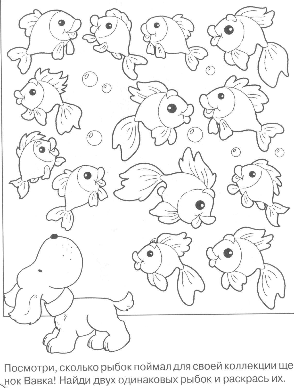 Coloring Paint the same fish. Category riddles for kids. Tags:  Teaching coloring, logic.