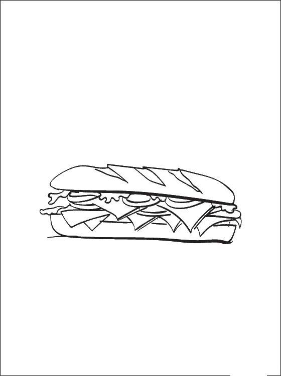 Розмальовки  Бутерброд. Завантажити розмальовку їжа, бутерброд, сендвіч.  Роздрукувати ,Їжа,