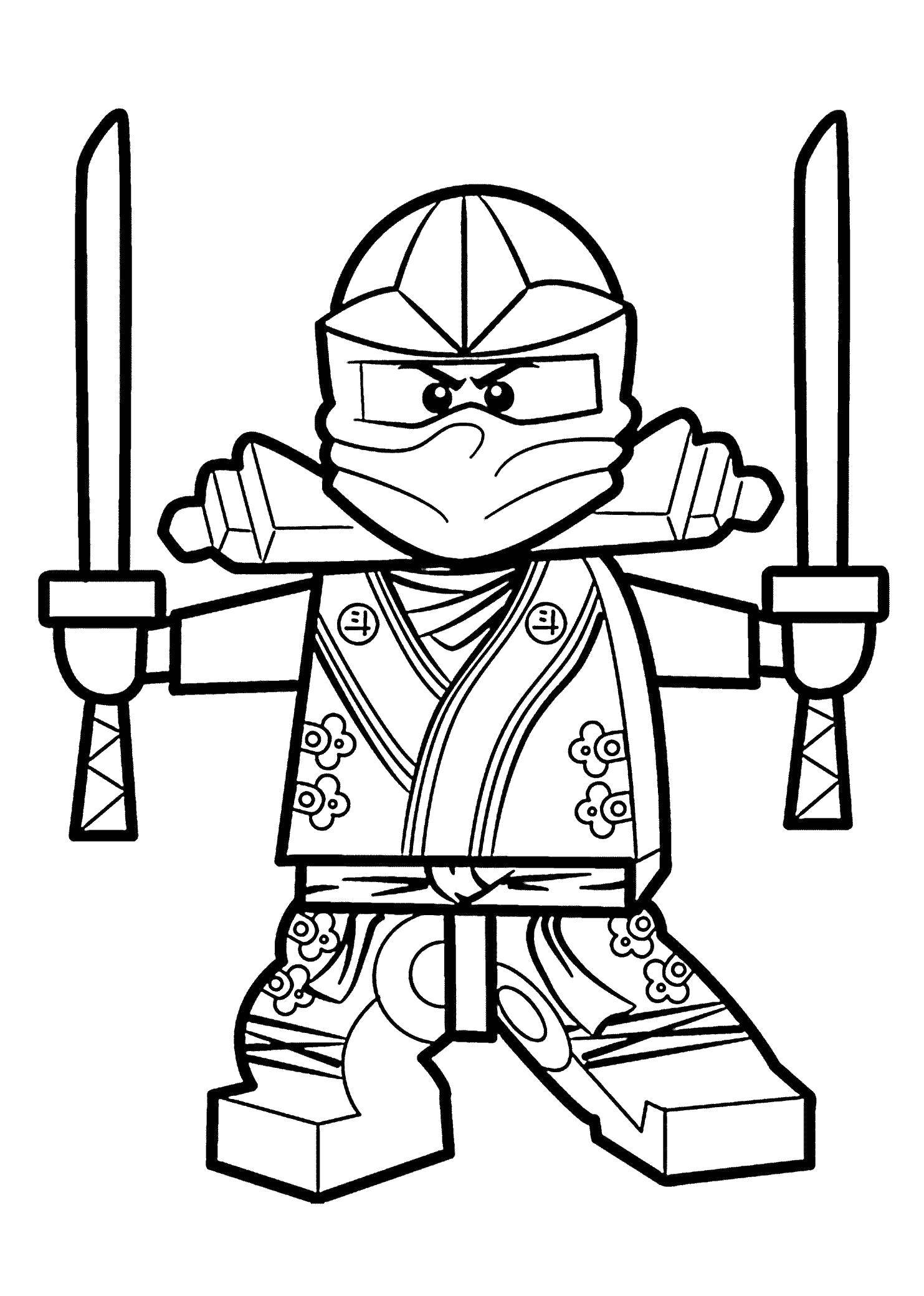 Название: Раскраска Ниндзя из конструктора лего с мечами. Категория: ниндзя. Теги: Ниндзя, конструктор, Лего.