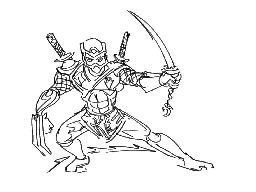 Название: Раскраска Ниндзя с кинжалом. Категория: ниндзя. Теги: ниндзя, меч, воин.