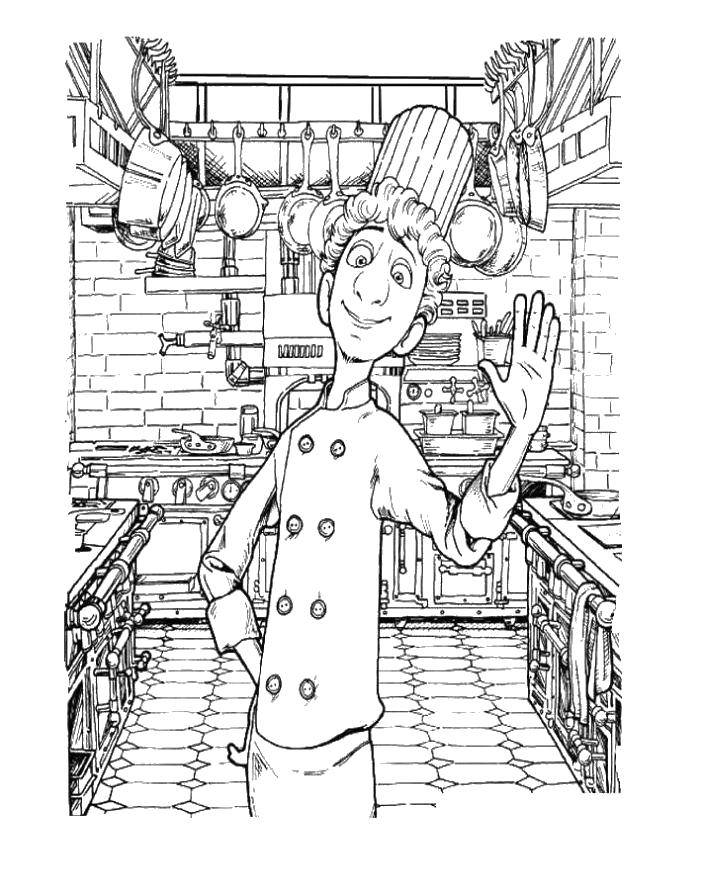 Coloring The chef in the kitchen. Category kitchen. Tags:  kitchen, cook.