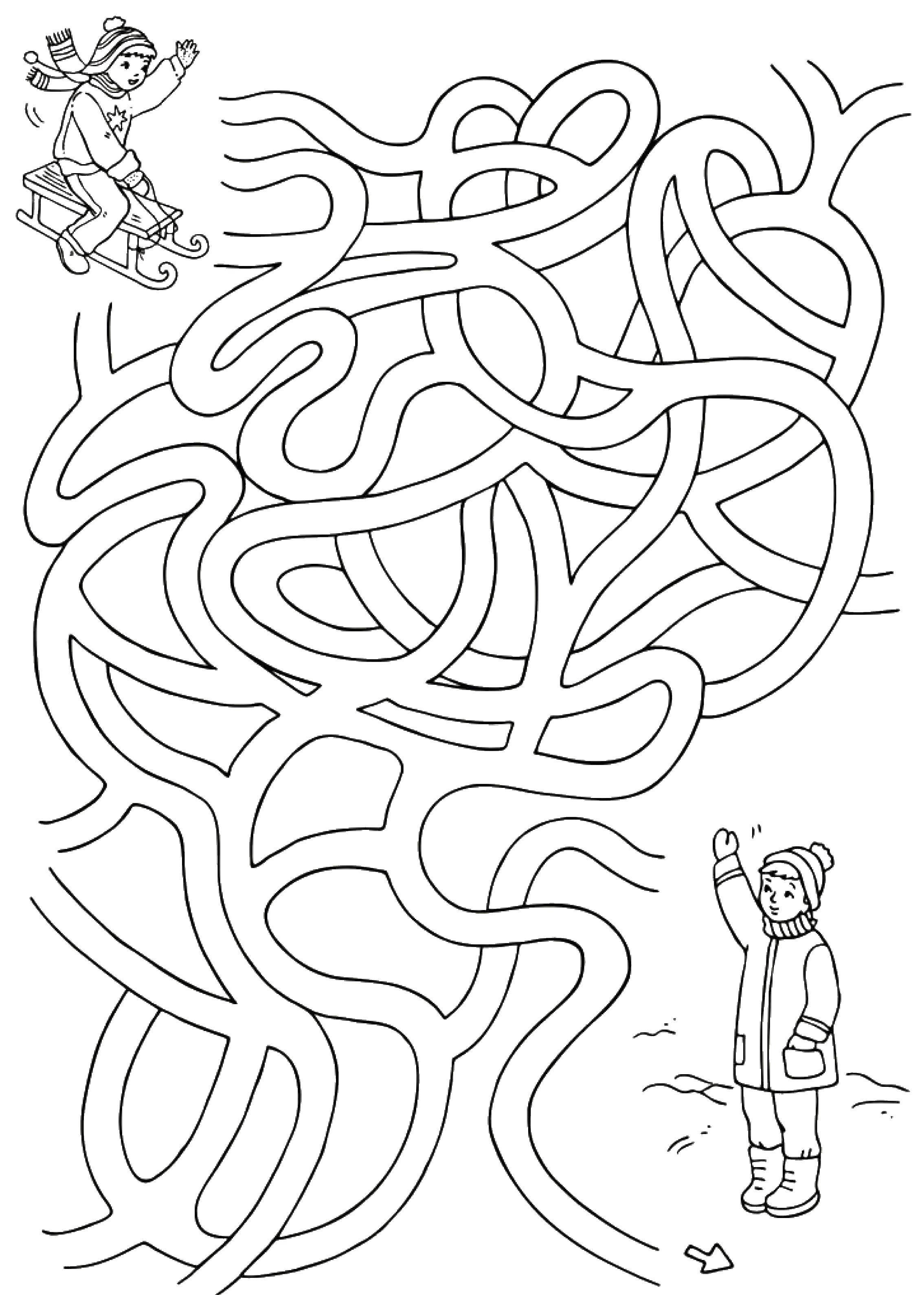 Coloring Go through the maze to the sleigh. Category riddles for kids. Tags:  Maze, logic.