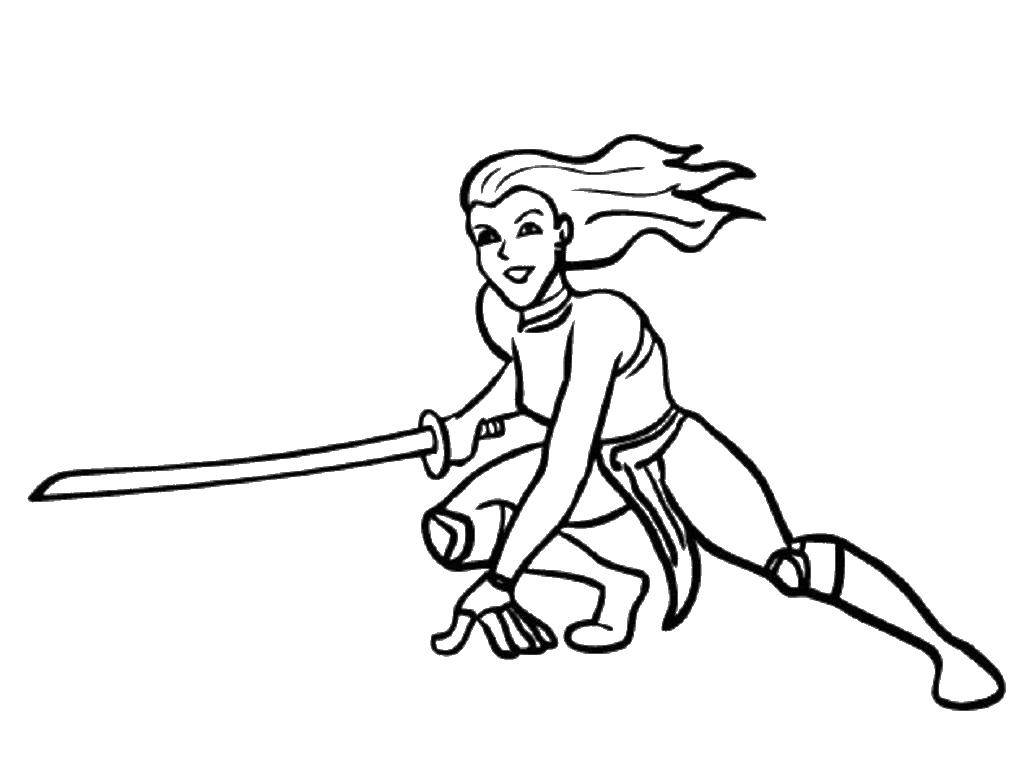 Coloring Ninja girl with sword. Category ninja . Tags:  girl, ninja, sword.