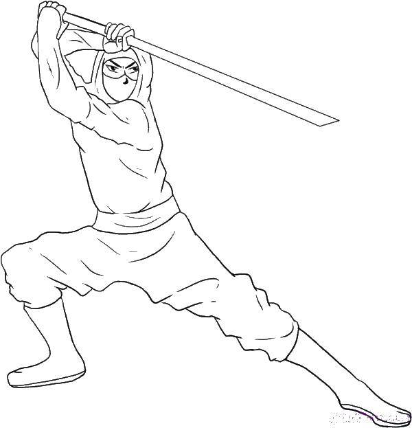 Название: Раскраска Ниндзя с оружием. Категория: ниндзя. Теги: ниндзя, воин, меч, оружие.