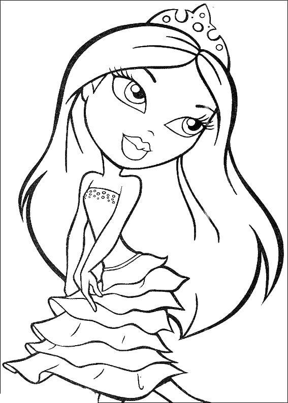 Coloring A Bratz doll-Princess. Category coloring pages for girls. Tags:  girl, doll, Barbie, Bratz.