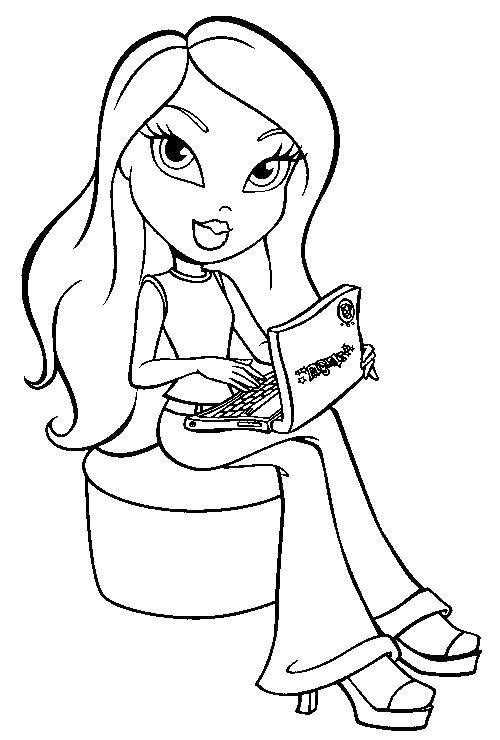 Coloring A Bratz doll with a laptop. Category coloring pages for girls. Tags:  girl, doll, Barbie, Bratz.