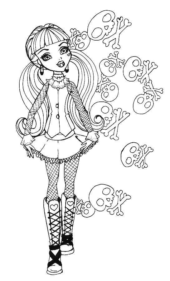 Название: Раскраска Девочка-барби в готическом стиле. Категория: раскраски для девочек. Теги: девочка, кукла, барби.