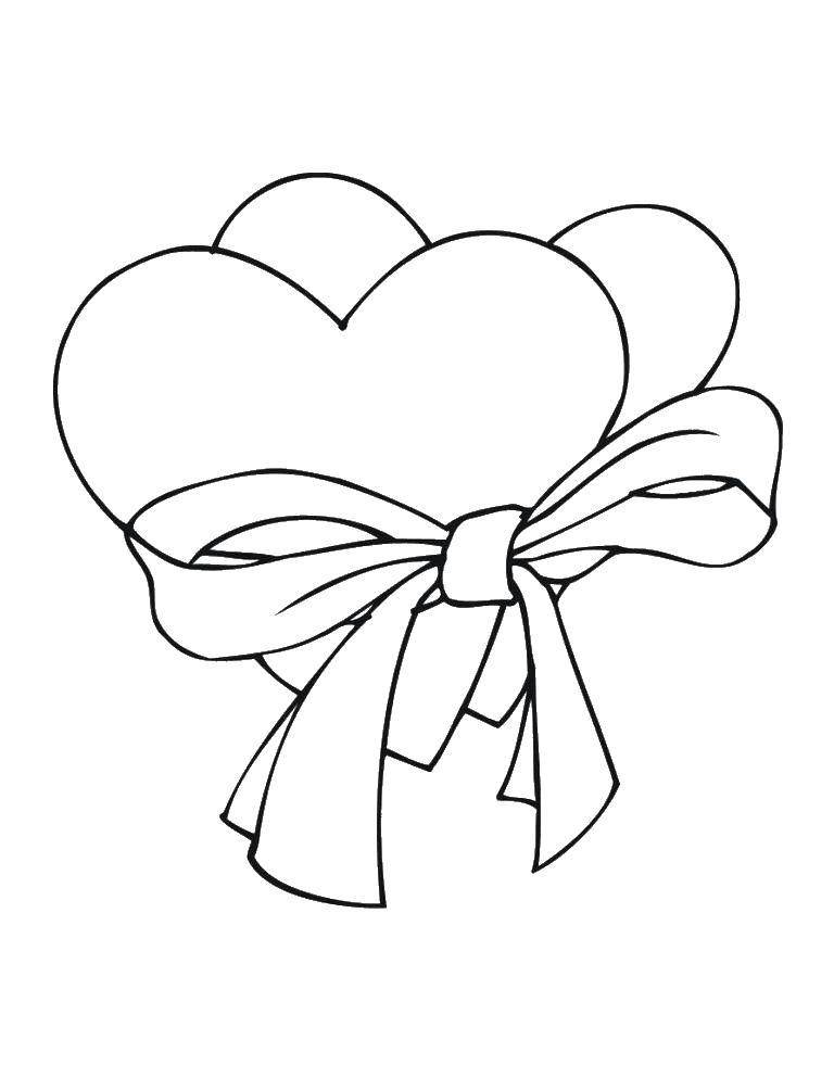 Coloring Hearts tied with bow. Category Hearts. Tags:  hearts, love, bow.