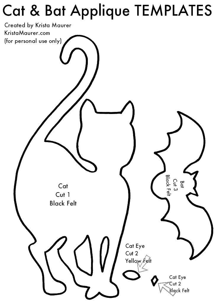 Название: Раскраска Шаблоны кошки и летучей мыши. Категория: Шаблоны для вырезания. Теги: шаблоны, трафареты, кошка, летучая мышь.