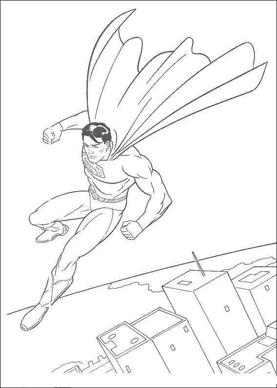 Coloring Superman over the city. Category movie. Tags:  film, Superman, superhero.
