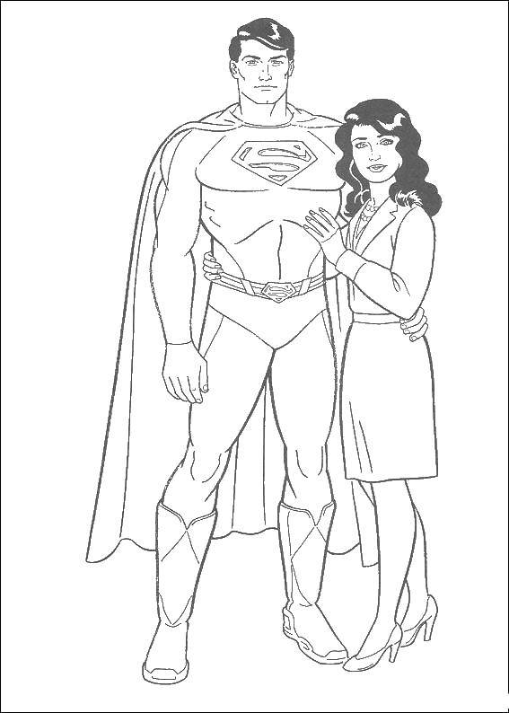 Название: Раскраска Супермэн с девушкой. Категория: Комиксы. Теги: Комиксы, СуперМэн.