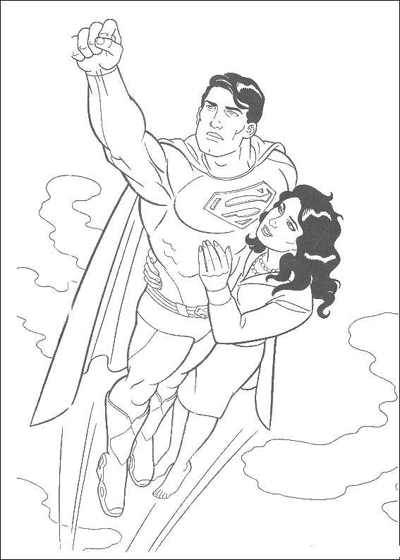 Coloring Superman with girl. Category superheroes. Tags:  superheroes, Superman, girl.