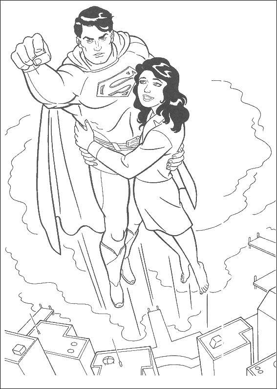 Название: Раскраска Супермэн спас даму. Категория: Комиксы. Теги: Комиксы, СуперМэн.