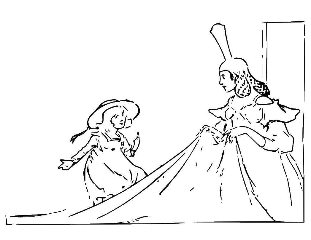 Розмальовки  Королева і слуга. Завантажити розмальовку казки, королева, принцеса.  Роздрукувати ,Казки,