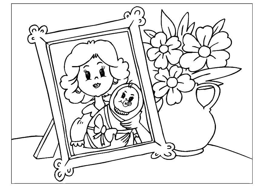 Coloring Photo of mother with baby. Category Family. Tags:  Family, parents, children.